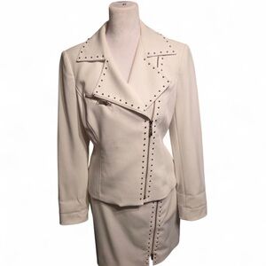 Cache Ivory Studded Blazer and Skirt Set